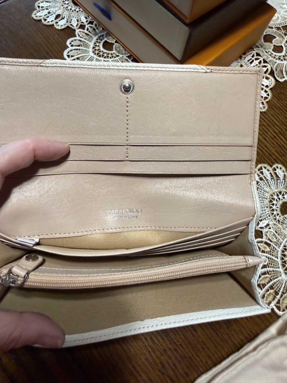 Jimmy Choo Bicolor Leather Continental Wallet & Passport Holder - Beige & Cream - Picture 6 of 16
